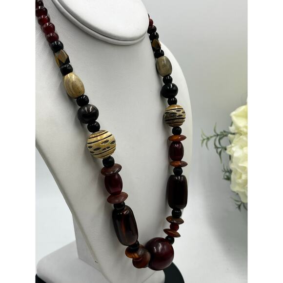Vintage Bakelite Style Statement
Necklace Tribal Beaded 20"
Burgundy Gold Black - Picture 11 of 16